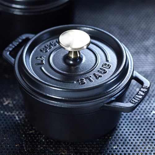 Image of STAUB Cast Iron Dutch Oven 0.75-qt Round Cocotte, Made in France, Serves 1, Matte Black