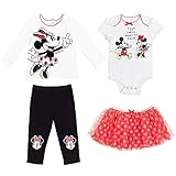 Disney Minnie Mouse Newborn Baby Girls Bodysuit T-Shirt Mesh Skirt and Leggings 4 Piece Layette Set Dark Multipack 3-6 Months