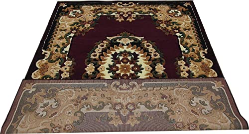 Image of Beautiful American Combination Floral Design Acrylic Touch Carpet for Living Room & Drawing Room with 1 Inch Thickness(180X240 Brown Colour) 6x8 Feet