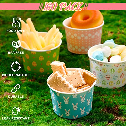 160 Pcs Easter Ice Cream Cups 9 Oz Dessert Bowls Bunny Chicks Eggs Design Disposable Soup Bowls Paper Treat Snack Cups Easter Party Dessert Cups Holiday Ice Cream Containers For Easter Party Supplies #TOP2