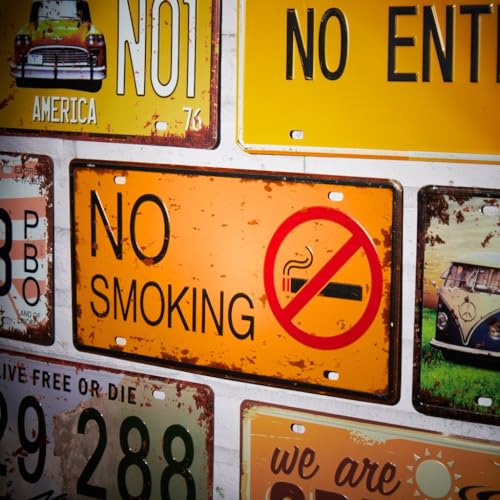 Image of Eazywagon No Smoking Yellow Multipurpose Metal Signs - License Wall Plate, Decorative Car Tag - Ideal for Cafe, Restaurant, Shop, Home, Hotel, Club, Office, Living Area
