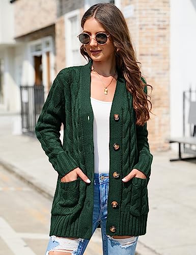 Image of MISSKY Women's Open Front Cardigan Sweater with Pockets Long Sleeve Cable Knit Button Loose Cardigan Sweater Outwear