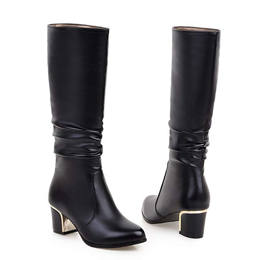 Bottines élégantes pour femme - Bottes longues avec talon - Bottes en cuir imperméables - Bottes longues - Bottes d'hiver classiques - Bottes de cowboy - Bout pointu