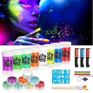 Creamify Lichtgevende verf, 24 stuks, neonkleuren, bodypainting, verf gebruikt voor carnaval, make-up, bodyverf, fluorescerende kleuren, gezichtsverf, kinderschmink, neonschmink, 8 kleuren