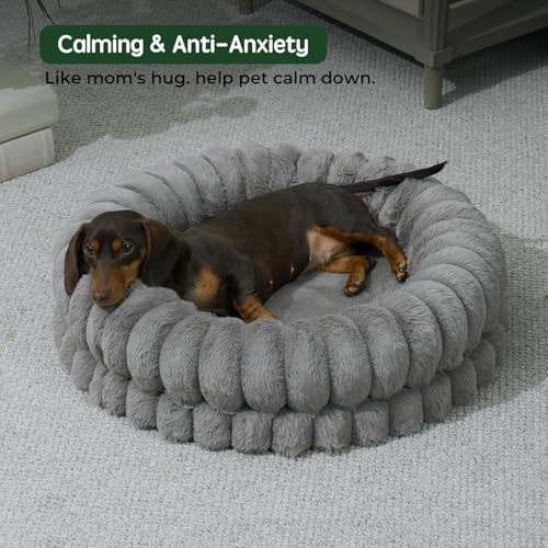 Image of BALANCE Luxury Donut Dog Bed, 24 Inches Round Dog Beds for Small Dogs Washable, Orthopedic Calming Pet Bed for Puppy and Cats with Anti-Slip Bottom (Gray)