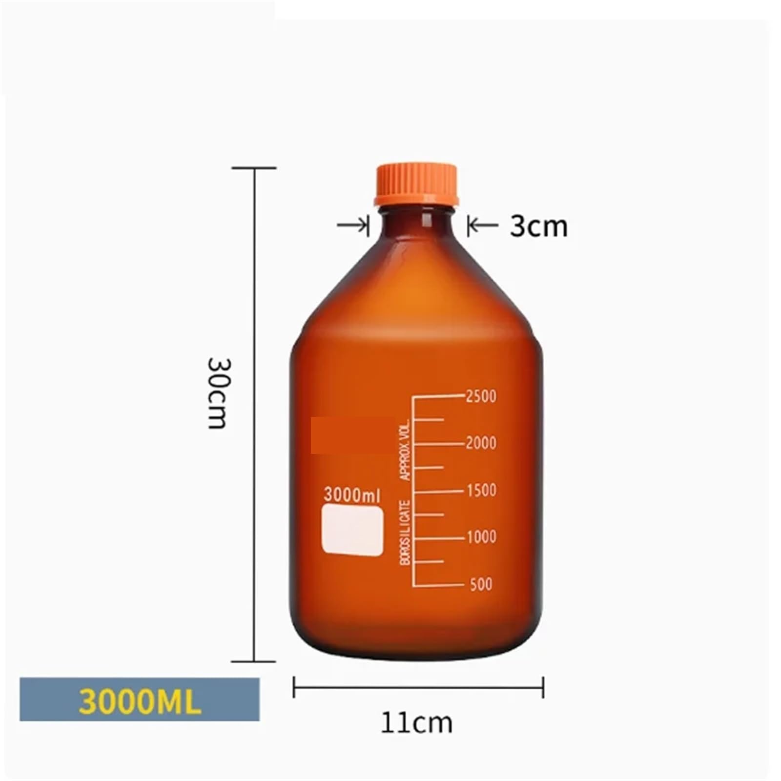 Butelka na odczynniki, Duża bursztynowa szklana butelka testowa z odczynnikiem, zakrętka, gruba ściana, laboratoryjna, skalowana, 2000-20000 ml(2000ml)