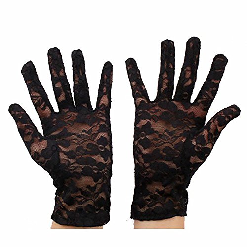 URSFUR Women Short Lace Weeding Gloves Summer Driving Wrist Lenth - black