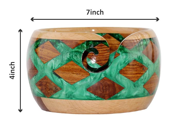 Image of Wooden Yarn Bowl for Knitting, Resin and Wooden Mix Knitting Yarn Holder, Large Crochet Yarn Holder Best Gift for Knitters Best Gift