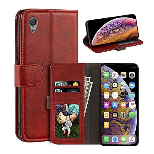 Fodral till Sony Xperia X F5121, magnetisk PU läder plånbok stil business telefonfodral, mode flip fodral med kortplats och ställ för Sony Xperia X Dual F5122 5 tum – röd