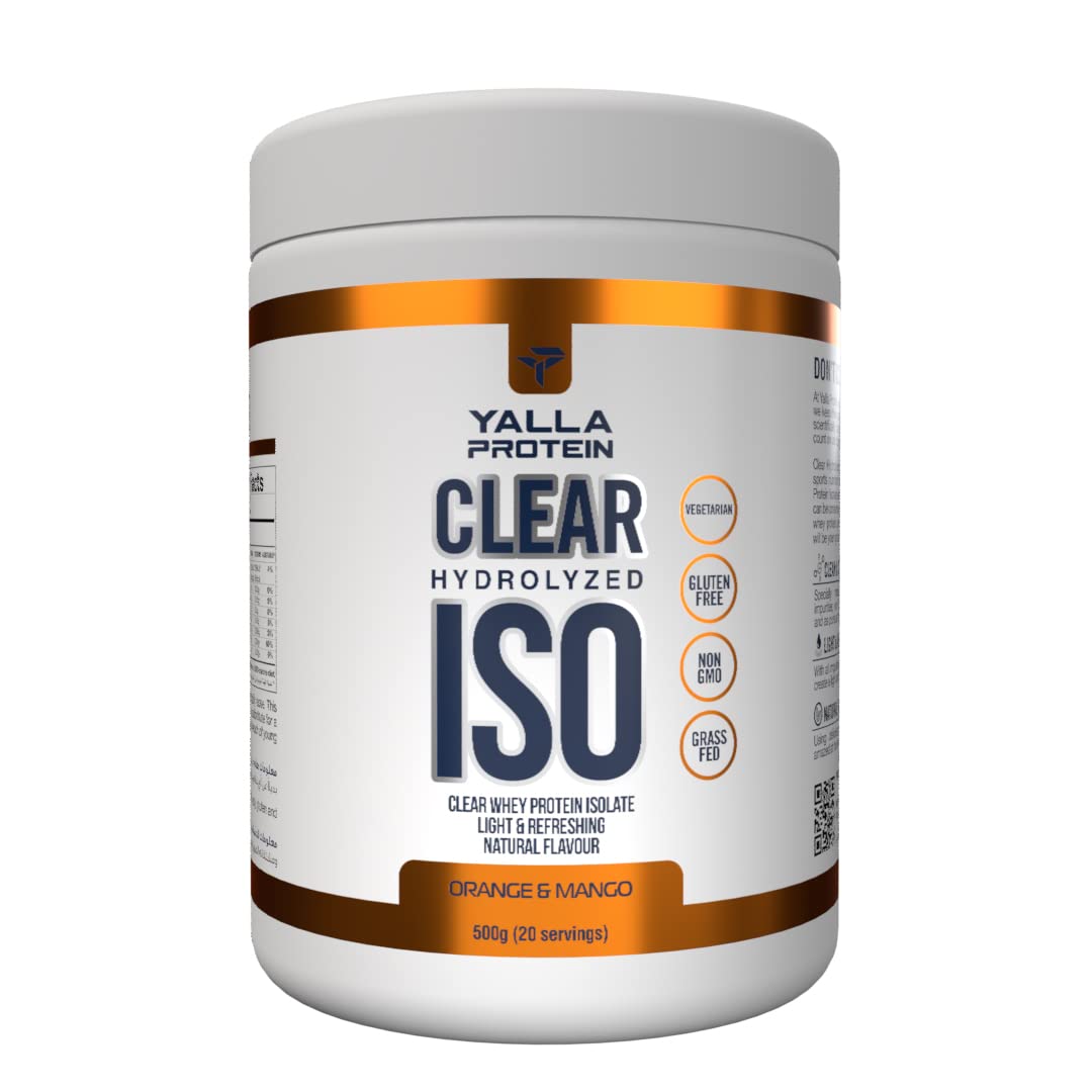Yalla ProteinClear Hydrolyzed Iso - Refreshing and Clear Hydrolyzed Whey Isolate, 83,6% Raw Protein Content - 0.5kg (20 servings) (Orange & Mango)