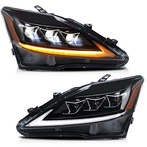VLAND Led Headlights Compatible with Lexus IS250/ IS250C IS350 IS350C IS220d 2006-2012 ISF 2008-2014 w/Sequential Indicator w/Projector w/Amber Reflector