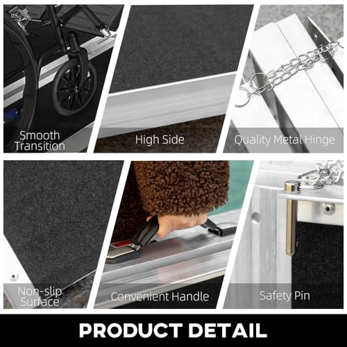 Rampa portátil de aluminio para umbral para silla de ruedas, scooter y caminador - Rampa plegable ligera para casa y viaje miniatura 6