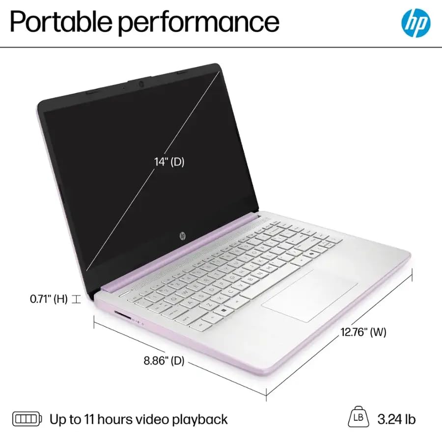 Image of HP 14 Laptop for Business and Students • 14 inch Anti-Glare Display • Intel 4-Core N150 Processor • Copilot AI • Windows 11 Pro • 16GB RAM • 128GB UFS • Wi-Fi 6 • Honey Lavender