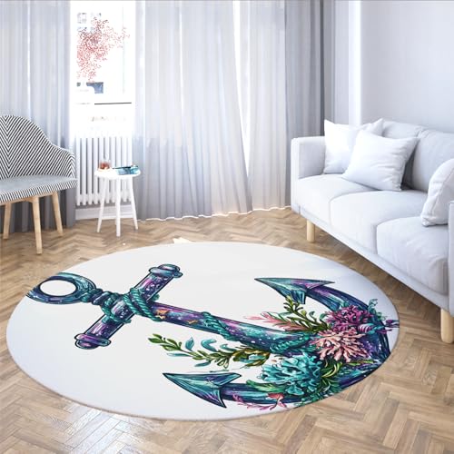 Tapis antidérapant rond résistant aux taches motifs corail doux