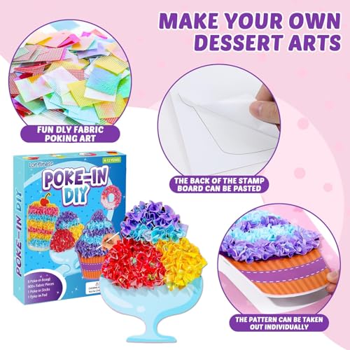 Image of Lonfliness 8PCS Poke Craft Kit Dessert Cake No-Mess Fabric Sewing Art Puzzle Puncture Painting Ice Cream Donut Gift Creative Activity Game Birthday Party Favors
