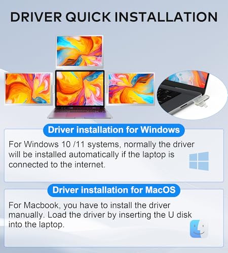 Image of FOPO 16 inch Laptop Screen Extender Monitor Portable, Quad Monitor, Just 1 Cable for 3 Screens, FHD 1200P IPS Laptop Extender Compatible with Wins /Mac for 13.6 inch - 18.5 inch Laptops