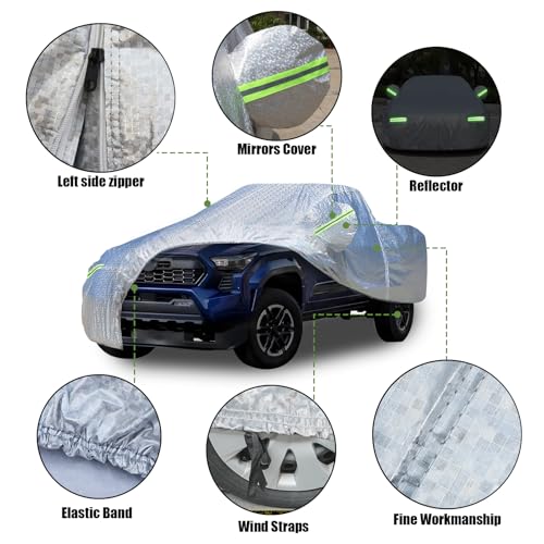Image of 5 Layers Waterproof Car Covers for Trucks All Weather Season UV Protection Rainproof Outdoor Full Cover Universal Fit Truck Length Up to 242 inch, Max Cab Length 146 inch