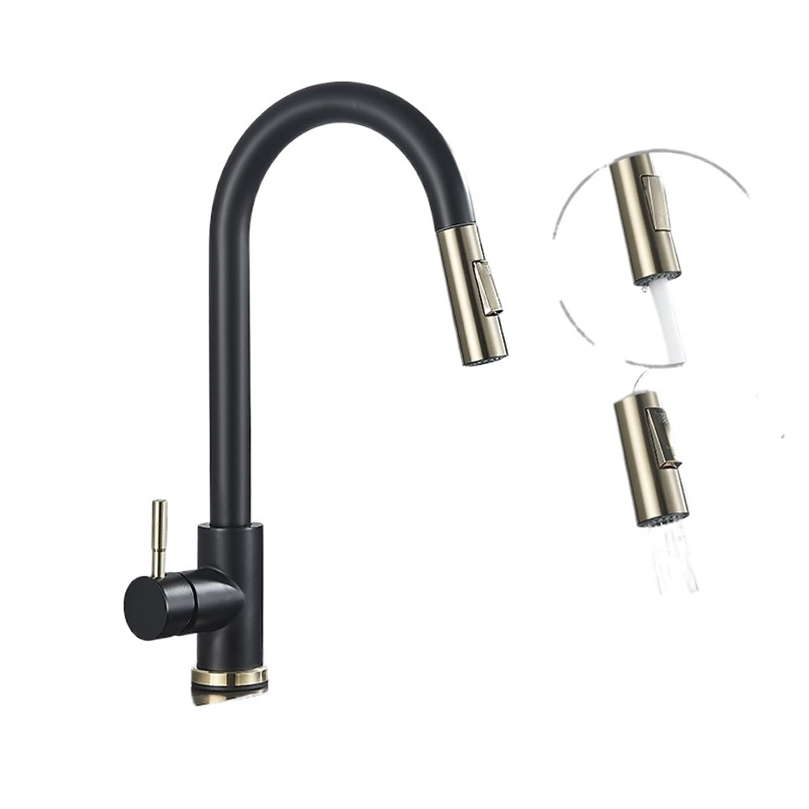 Rrypbovg Black And Golden Pull Out Faucet Nickle Gold Kitchen Faucets Stainless Steel Pull Down Stream Sprayer Deck Mount Water Sink Taps Black Brushed(Black And Golden)