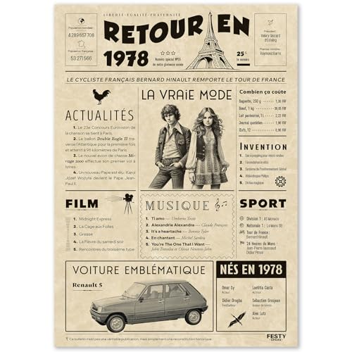 FestySpark Cadeau Original Retour en 1978 - Idée Cadeau 48 Ans femme et homme - Carte Anniversaire 48 ans femme et homme - Decoration Anniversaire 48 ans - Carte d’Anniversaire avec Félicitations