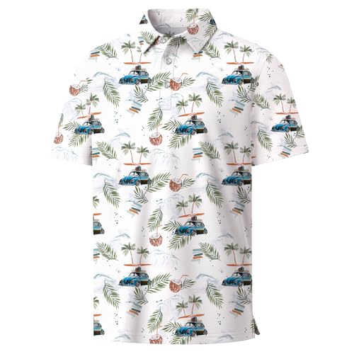 Rioofinx Hawaiian Shirt Dry Fit Moisture Wicking Funny Golf Tops Polo Shirts for Boys Aloha Printed Clothes School Uniform QC 7-8T