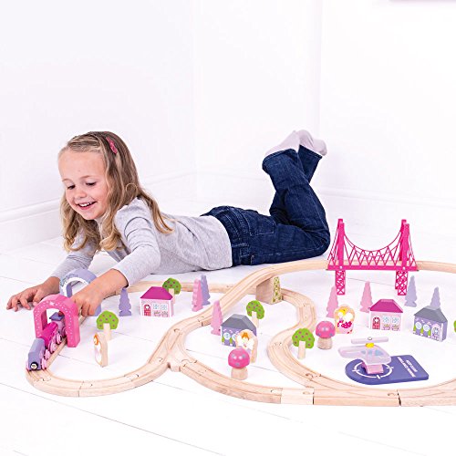 Bigjigs Rail, Fairy Town Zug Set Holzspielzeug Holzeisenbahn Set Geschenke für 4 Jahre Mädchen Rosa Zug Set Mädchen Zug Set Bigjigs Zug Set – Bild 4
