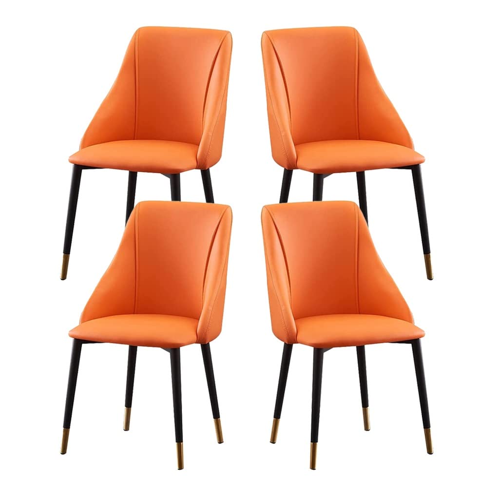 SJIALEN Kitchen Dining Chairs Set of 4, Water Proof PU Leather Counter Chairs Metal Legs Living Room Lounge Negotiation Chair Kitchen Chair (Color : Orange)