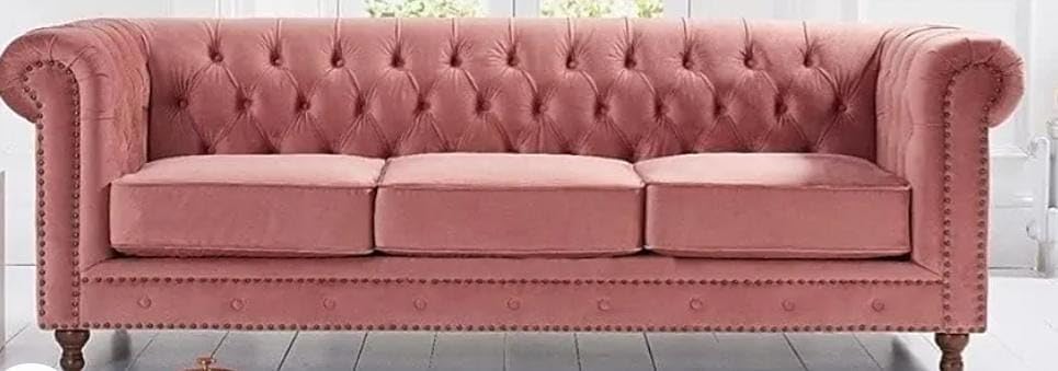Image of Classic Hand Tufted 3 Seater Chesterfield Sofa in Wide Velvet for Home & Living Room & Office & Guest Room (Rosewood Pink)
