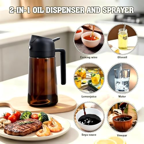 Image of 2 PCS Oil Sprayer, 2 in 1 Oil Sprayer for Kitchen Cooking, 470ml Oil Spray Bottle for Home (Brown+Black+Green)