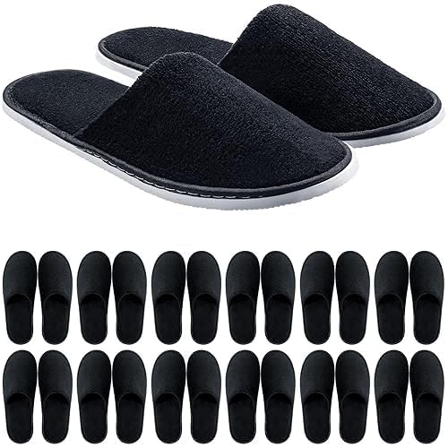 Black Disposable Slippers, Non-Slip Cotton Closed Toe Spa Slippers for Women and Men Set of 6
