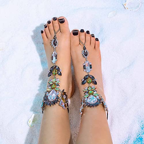 Woeoe Rhinestone Anklet Silver Crystal Barefoot Sandals Foot Chain Pearl Anklets Foot Chain Beach Foot Charm Jewelry For Women And Girls (Black) #TOP2