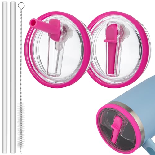 2 Pack 30oz Leak Proof Tumbler Flip Straw Lid Replacement for Stanley QuencherH2.0,Spill Proof Cup Top Lids,Reusable Tumbler Cover Compatible With Stanley 30oz Cup Lid Accessories (2pack rose pink)