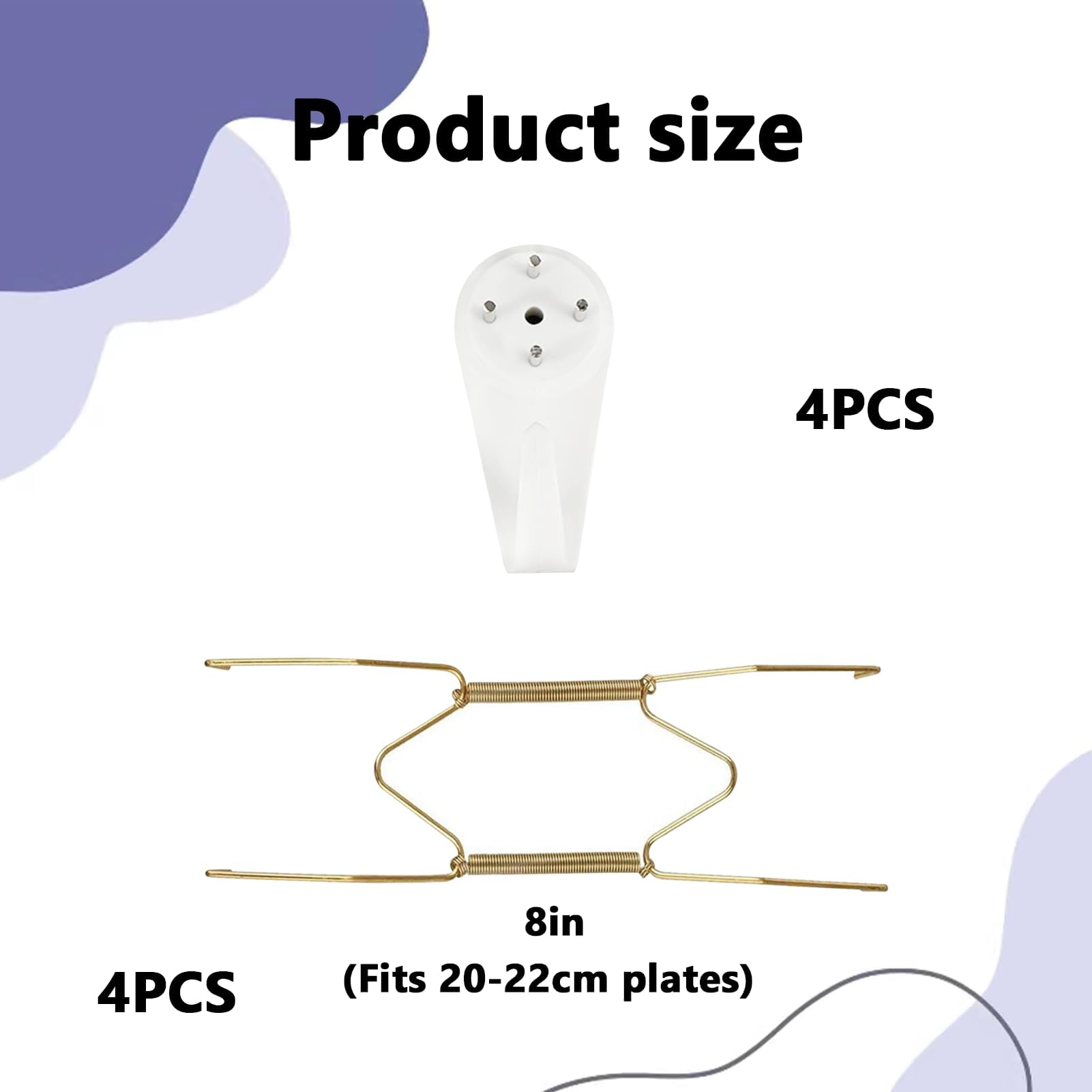 8PCS 8 Inch Gold Plate Hangers, Stainless Steel Decorative and Invisible Hooks for Walls With 4 Wall Hooks - Image 2