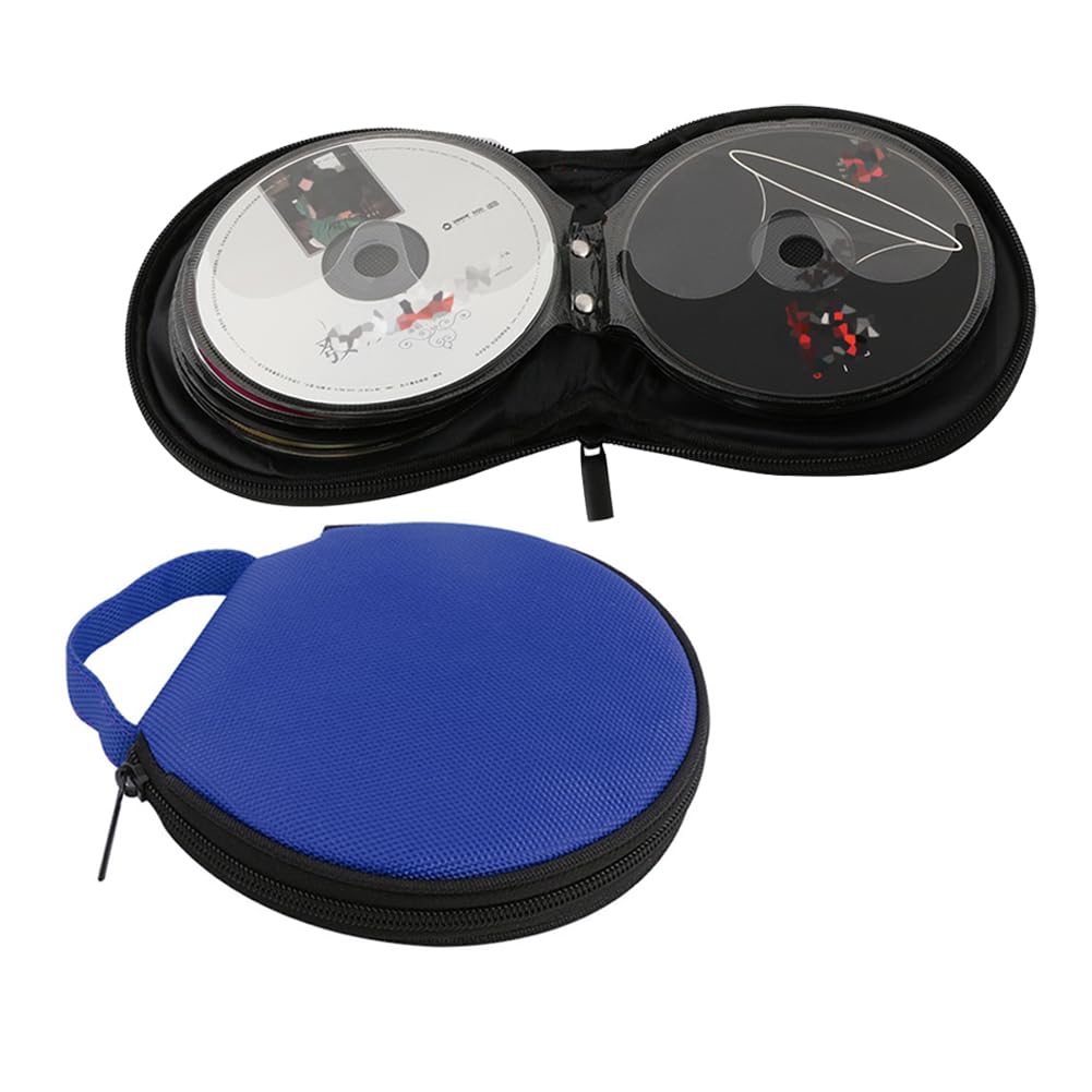 1PC Oxford Cloth 20 Capacity CD DVD Case Wallet Portable Zipper CD Protective Case Holder Round CD DVD Carring Bag with Handle Disc Storage Organizer for Car Home Travel Use, Blue