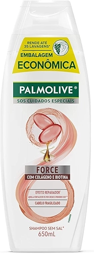 Palmolive SOS Shampoo Cuidados Especiais Force com colágeno e biotina 650ml Embalagem Econômica