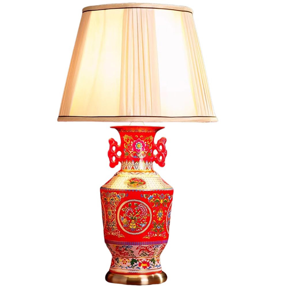SANBDDLYY Large Chinese Oriental Ceramic Table Lamp - Jingdezhen Porcelain Bedside Classic Fabric Lampshade 65 CM Height
