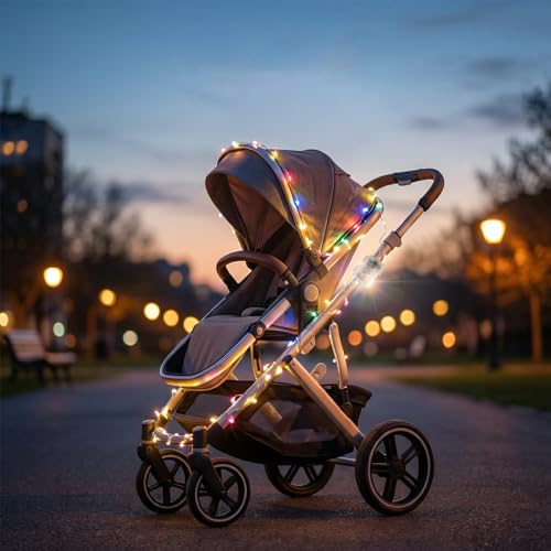 NANBEITONG 16.4ft LED Stroller Lights - Theme Park Favorite for Easy Stroller Finding Beautiful Decoration with High Attention Waterproof Battery Powered Baby Carriage Lights for Night Safety