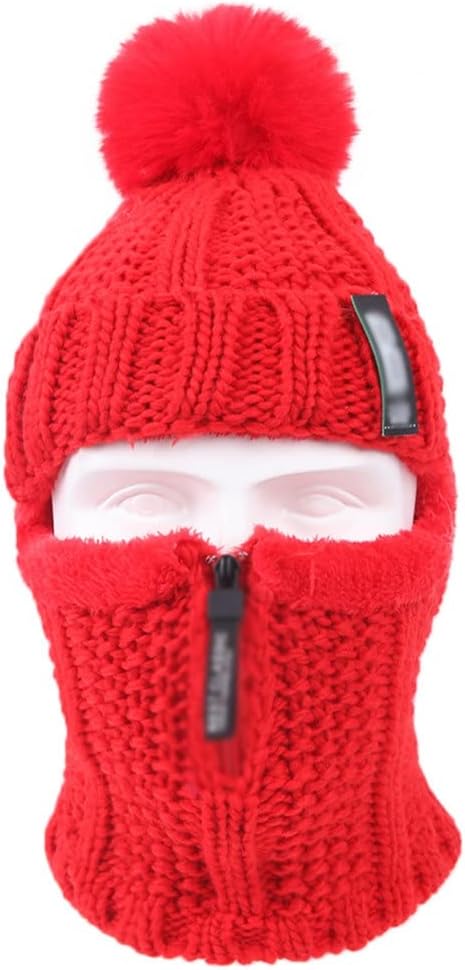 Women Winter Knitted Wool Ski Hat Scarf Set Windproof Outdoor Warm Thick Siamese Balaclava