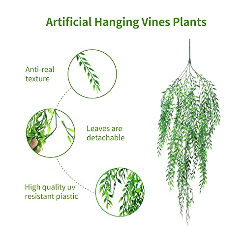 Herfate Garland Hanging Vines 4 Pc Artificial Willow Leaves Fake Greenery Faux Plants Realistic Home Office Decoration Indoor Outdoor #TOP1