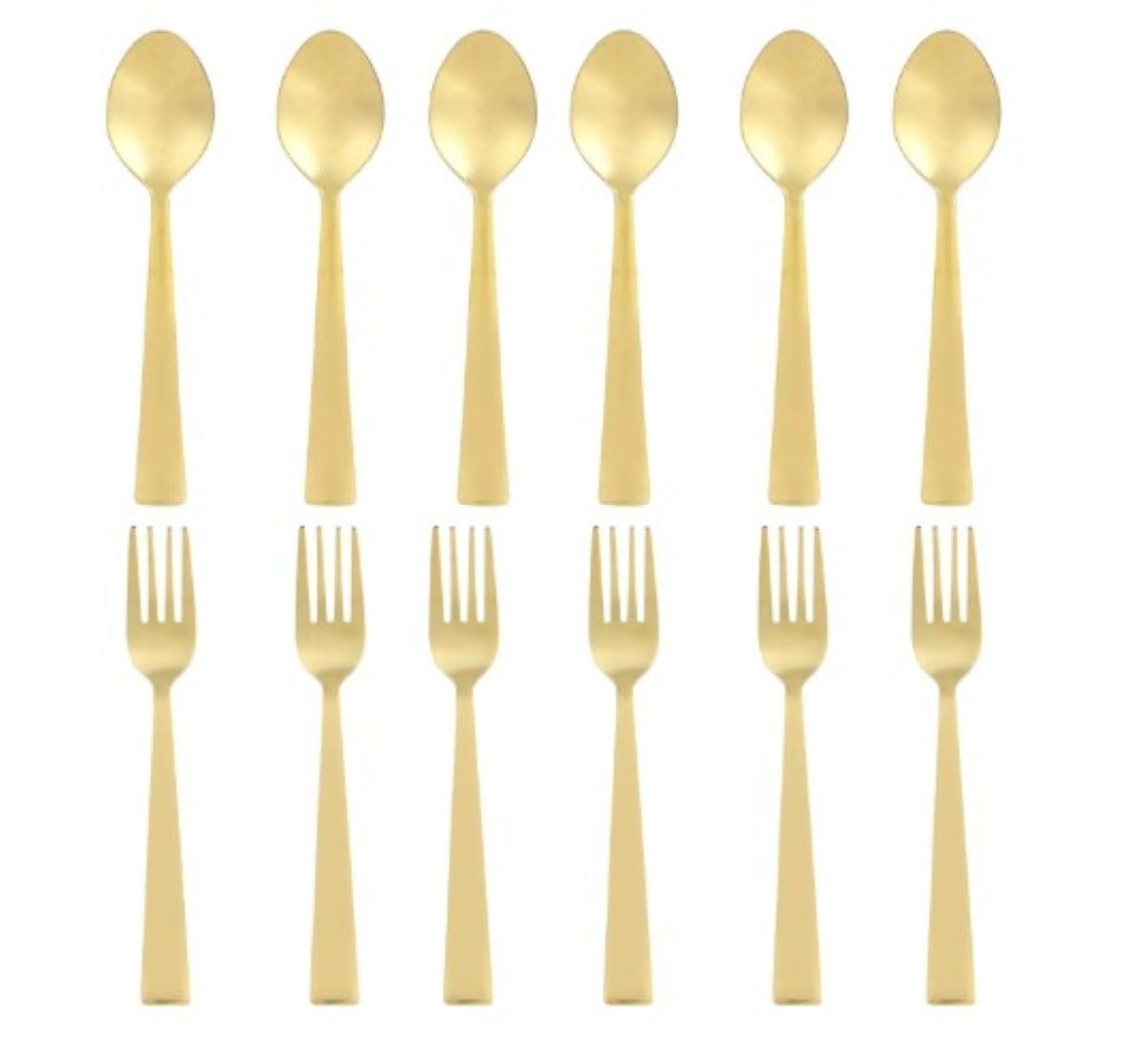 Cubertería de acero inoxidable, 12 piezas, juego de 6 cucharas y 6 tenedores para comedor, hogar, restaurante (dorado, 12 piezas)