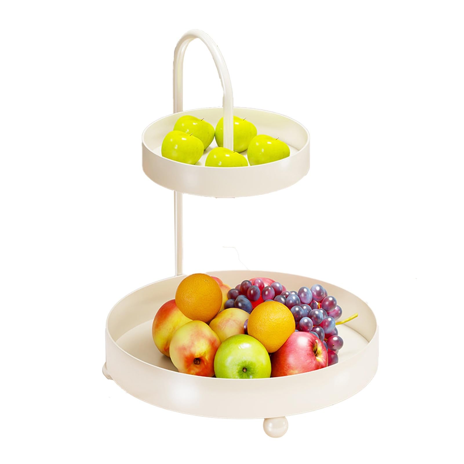 XCSDEW Wrought Iron Fruit Rack,Multi-functional Storage Box,Double-layer Snack ,Rounded Handles,Suitable for Hotel Lobbies(White)