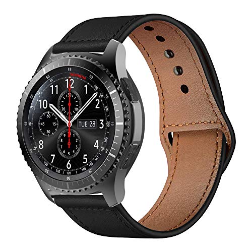 iBazal Correas Galaxy Watch 46mm Cuero 22mm Banda Piel Pulseras Compatible con Samsung Gear S3 Frontier Classic Reemplazo para Huawei Watch 2 Classic/GT 46mm/Honor Magic,Ticwatch Pro/E2/S2 - Negro
