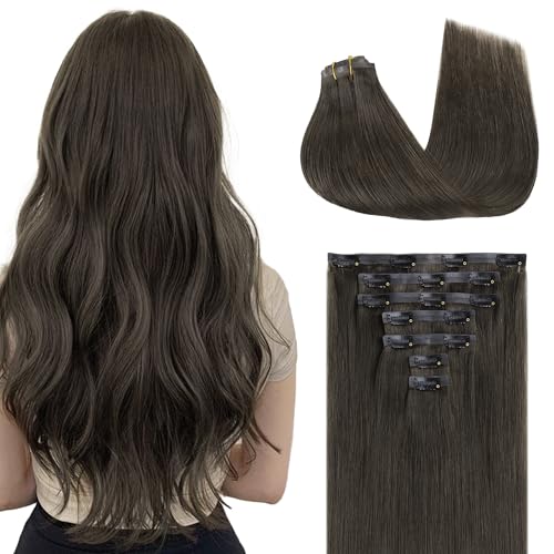 Image of GOO GOO Clip in Hair Extensions Real Human Hair, Remy Human Hair Extensions Clip ins for Women, Natural Human Hair, 22inch 150g 7Pcs, 1C Mocha Brown