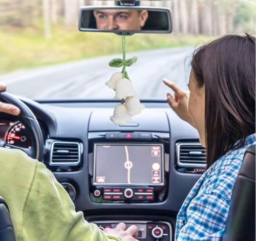 Image of VRB Dec 1 Pcs Crochet Flower for car Dashboard Decoration Items,Car Hanging Crochet Flower,Sunflower Decoration for Car,Car Mirror Hanging Accessories, (Hanging Tulip White Crochet - 1 Pcs)