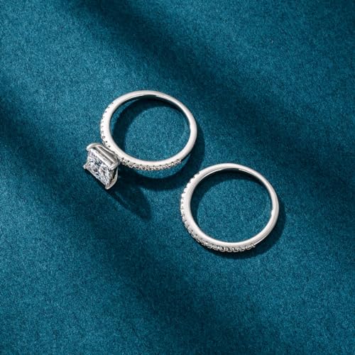 WES Princess Cut Moissanite Engagement Ring - Total 1.3CT-2.3CT D Color VVS1 Square Bridal Ring Sets 925 Sterling Silver Moissanite Engagement Rings Wedding Promise Rings for Women, Size 5-10 6