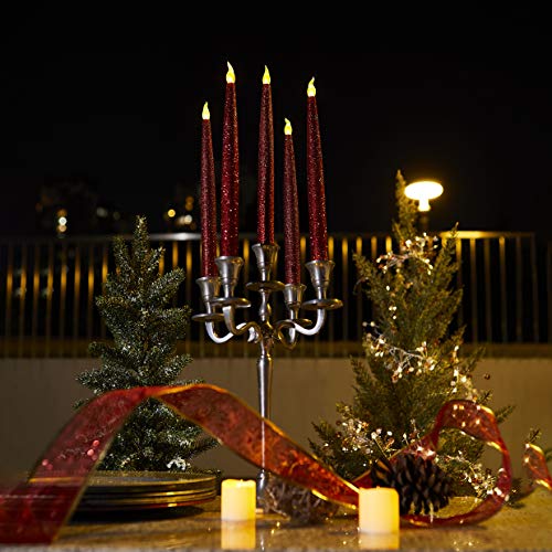 Furora LIGHTING Red LED Taper Candles, Window Candles, Candle Lights, Long Candles, Battery Powered Candles, Electric Candles Window Lights with 6 Hour Timer Function - Red 11.5", Pack of 6