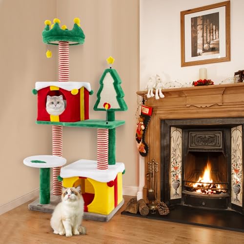 Árbol para gatos navideño de 61 pulgadas multi-niveles miniatura 3