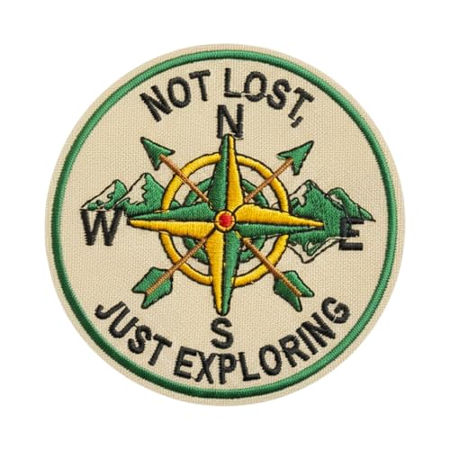 Not Lost Just Exploring Patch 3.5 inch, Cool Embroidered Patch, Compass Hiking Adventure Outdoor Embroidery Fabric Iron On Sew On Patch, Biker Patches