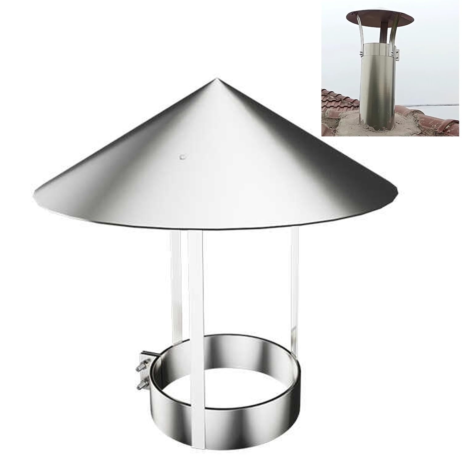 YFBCMXSKG Round Chimney Cap, Chimney Caps Stove Pipe Topper, Stainless Steel Chimney Cover, 2.8''-11.8'' Silver(6.3in)