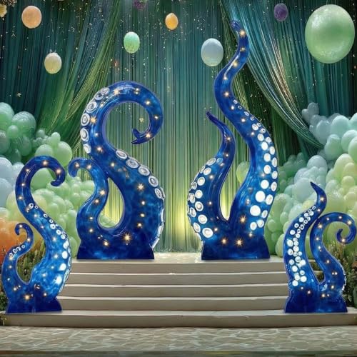 Image of DoubleFill 4 Pcs 26-39 Inch Lighted Octopus Arms Cardboard Cutout with Light Under the Sea Ocean Theme Party Decorations Stand up Aqua Animal Photo Props Back Drops for Party Decor