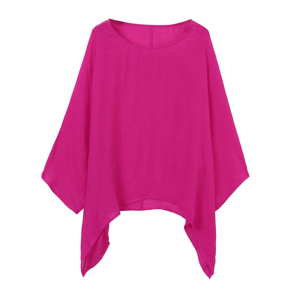 VEMOW Blusas Mujer Tops Damas de Mujer Camisetas Casual Talla Grande Algodón Lino Suelto Blusas de Color sólido Camisa